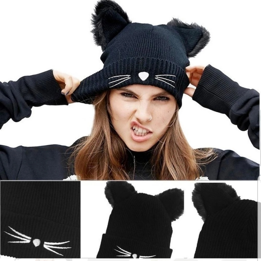 Cat Ears Knitted Winter Beanie  Caps